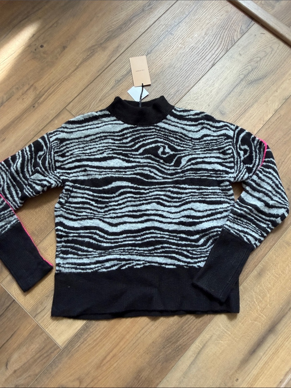 Halogen Black, Gray & Pink Zebra-Print Mock Neck Sweater